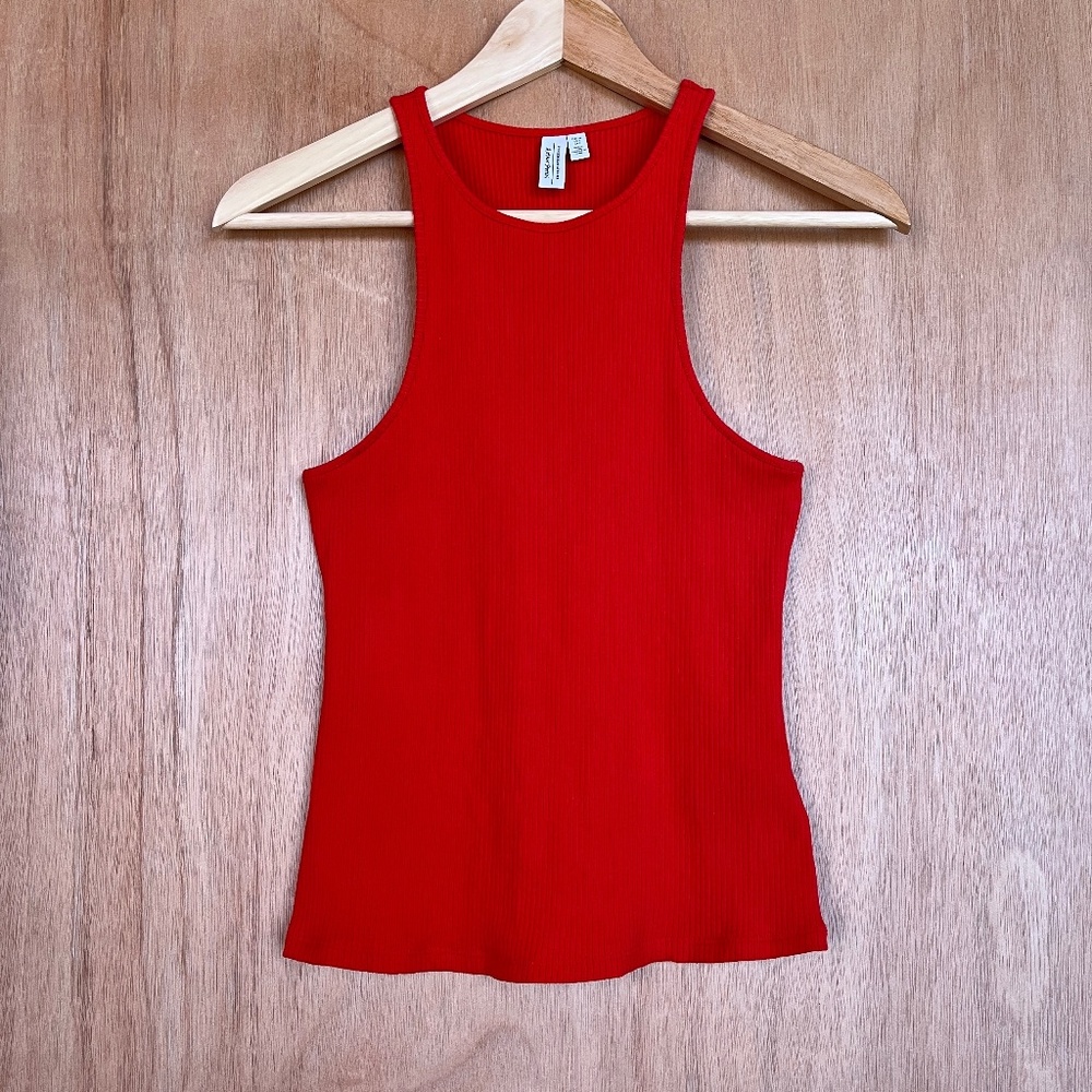 Stockholm Atelier X & Other Stories Tomato Red Ribbed Knit V-Day Tank Top 2/XS